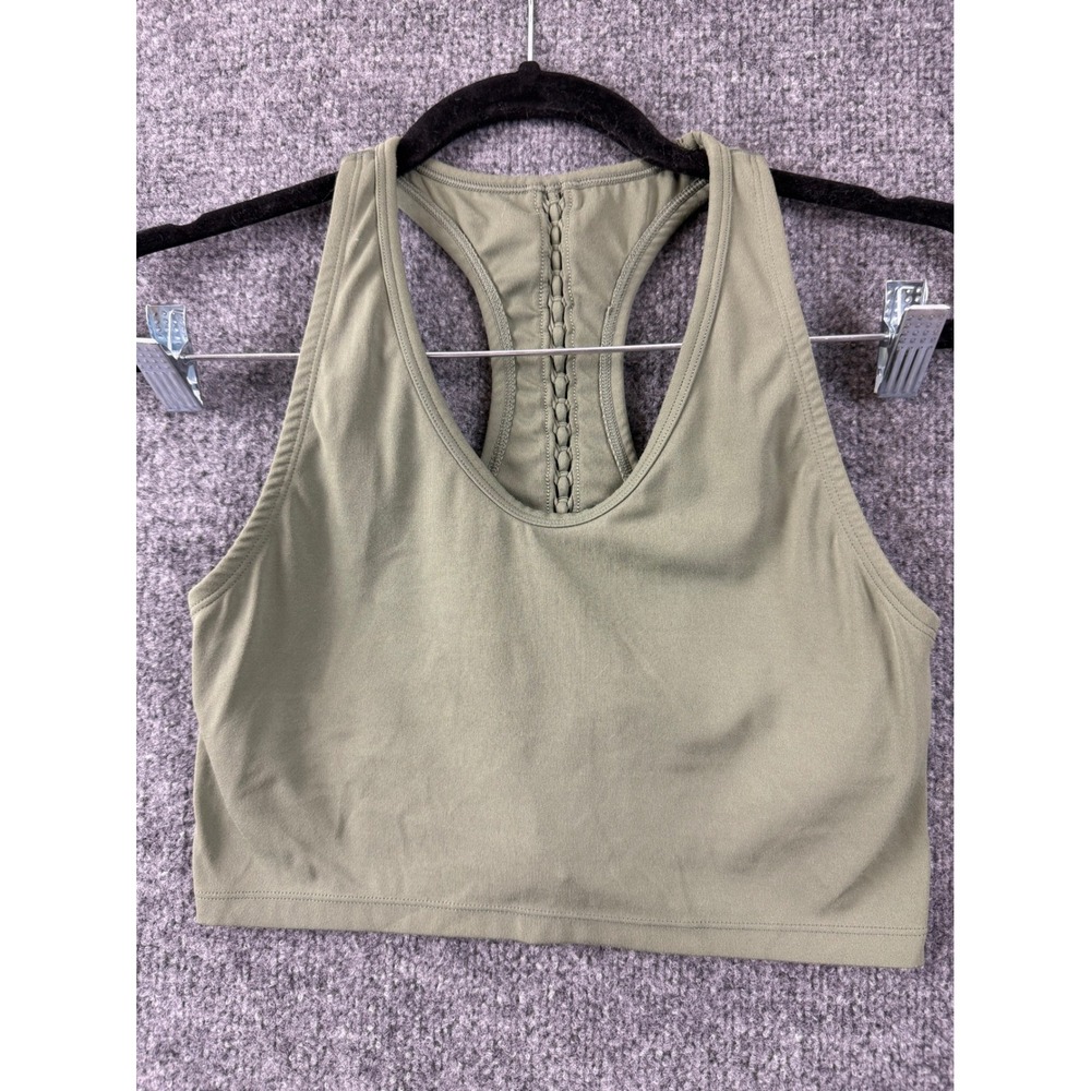 Aerie Real Me Xtra Braided Racerback Longline Sports Bra Olive Sz Medium Cropped